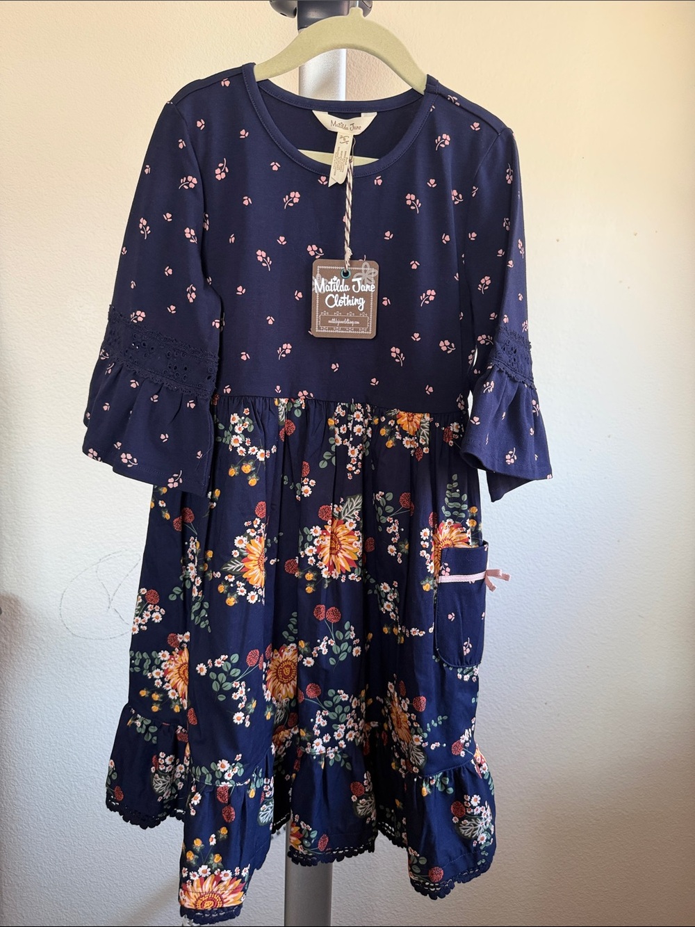 Matilda Jane Navy Dress with Pink and Orange Floral Print